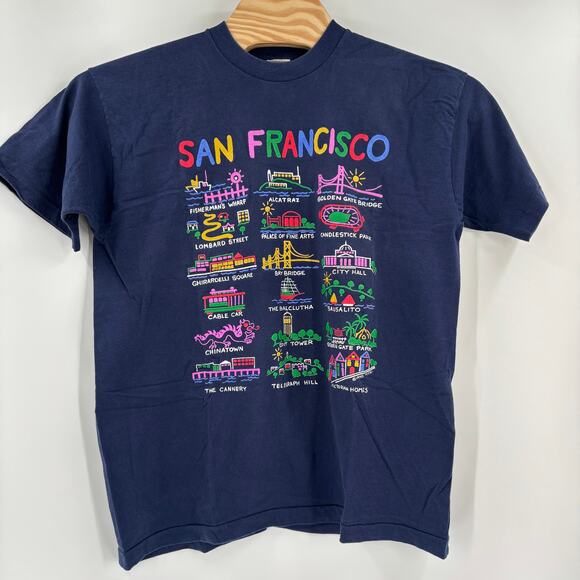 Vintage Fruit of the Loom San Francisco Navy Blue Single Stitch Crewneck T-Shirt - Picture 4 of 5
